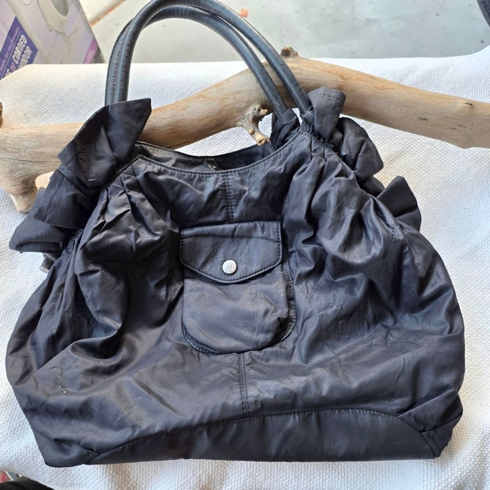 Lockheart Leather And Coated Nylon Ruffle Shoulder Bag